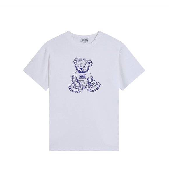 White Marithe Francois Girbaud Bear Print Short-Sleeve Shirt - Picture 1 of 5